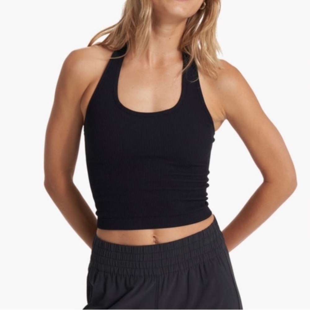 Vuori Simplicity Black Ribbed Halter Tank O/S